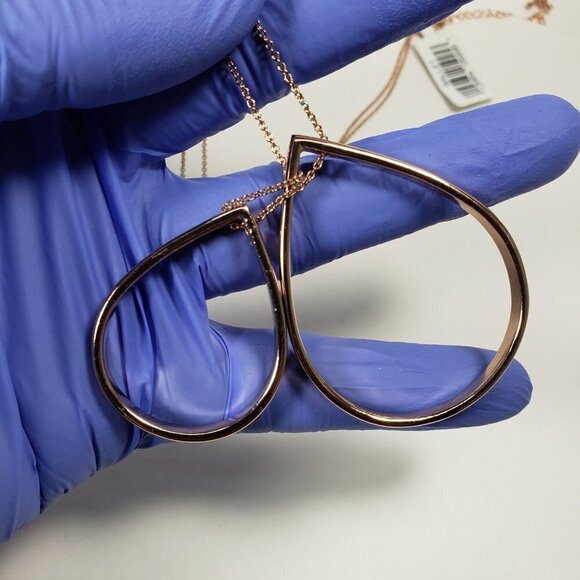 Elegant Rose Gold Teardrop Double Hoop Pendant Necklace  Women’s Fashion Jewelry - Picture 11 of 12